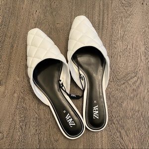 ZARA White Quilted Flats/Slides/Mules